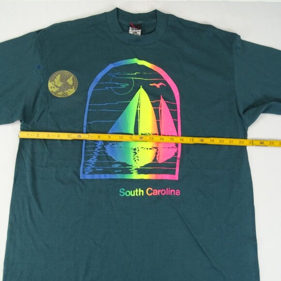 Vintage 1990's Single Stitch‎ South Carolina T Shirt Size XL Neon Puffy Graphic - Picture 8 of 9